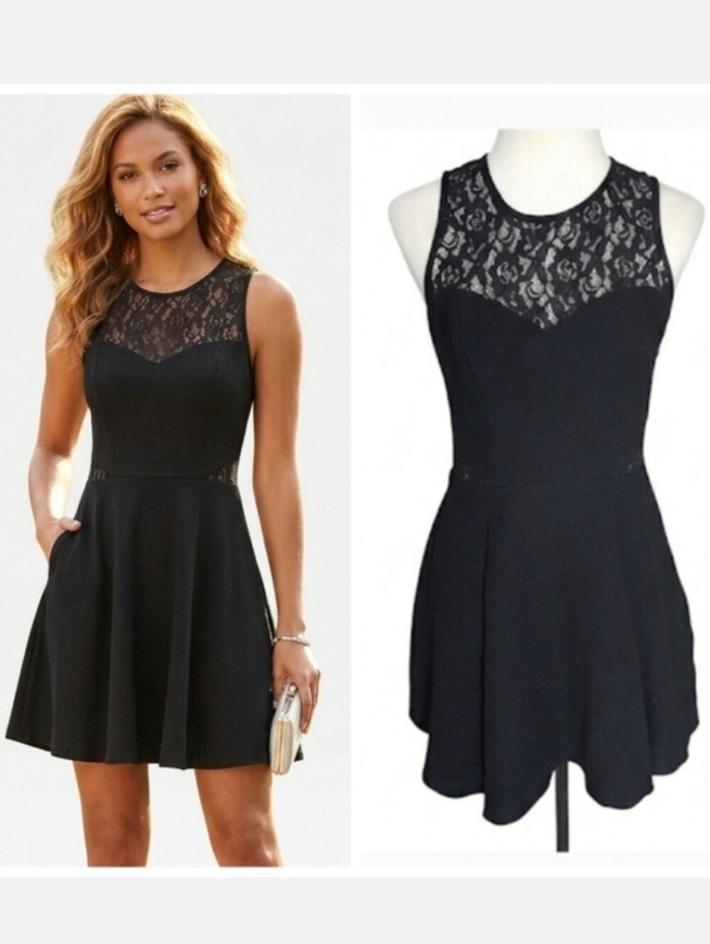 Forever 21 black lace sleeveless Fit & Flair dress women's size medium